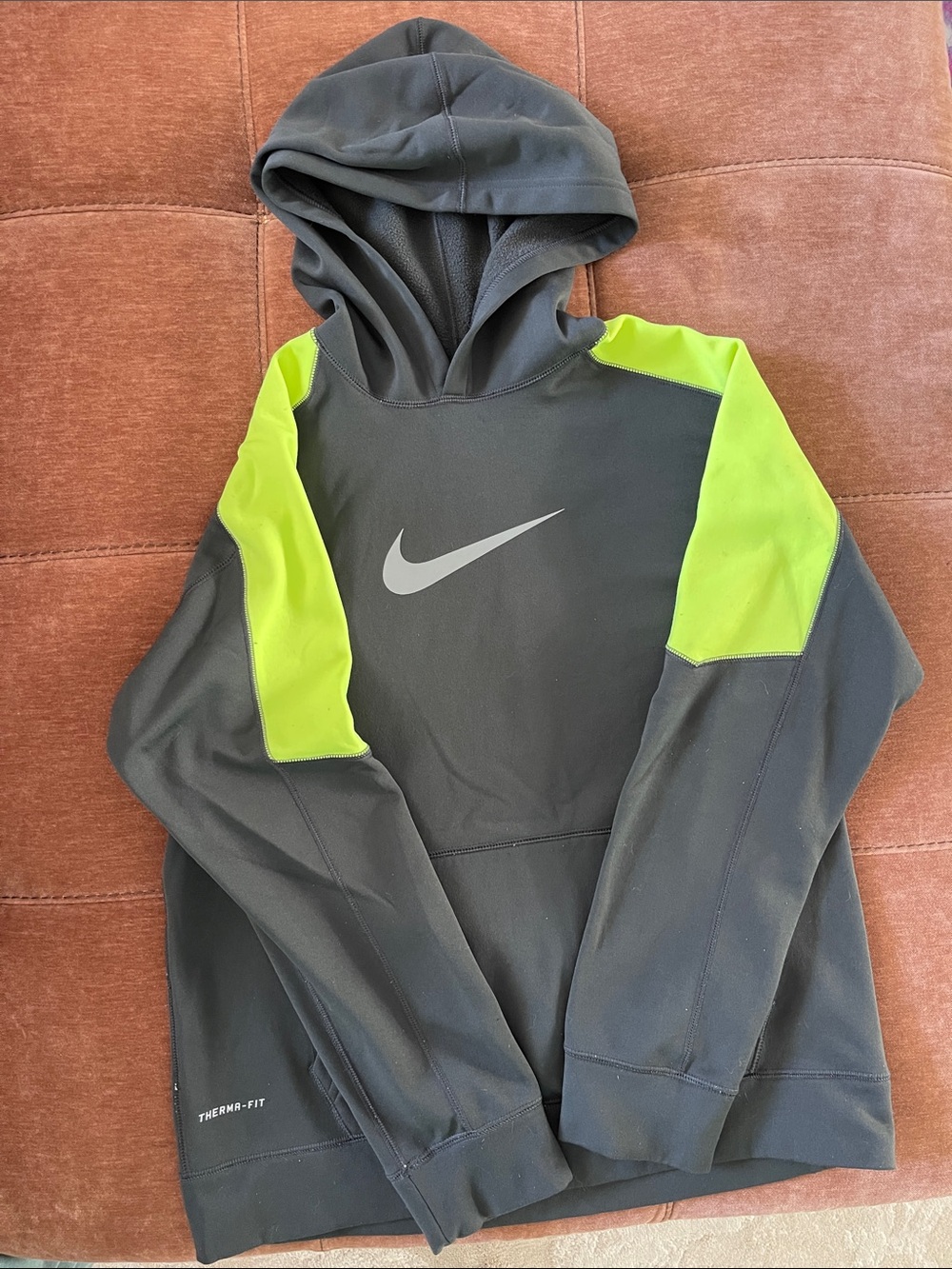 Nike Gray & Neon Green Therma-FIT Hoodie